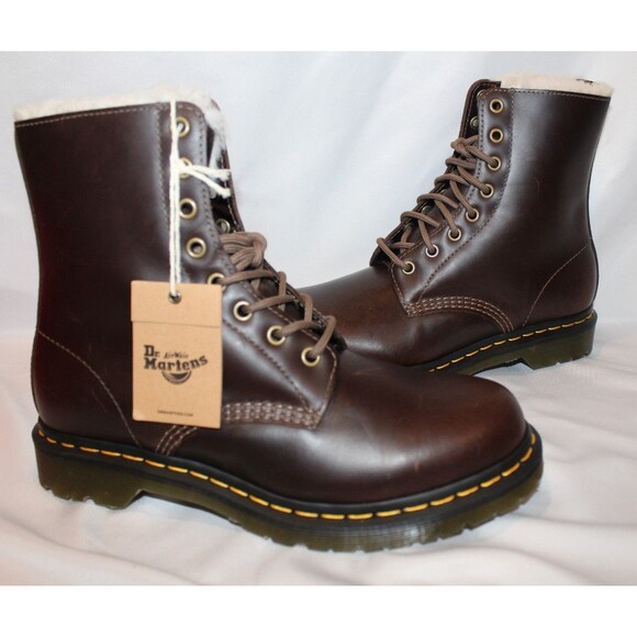 Dr Martens 1460 Faux Fur Lined Leather Boots Brown WOMEN'S 9 NWOB - Picture 2 of 7
